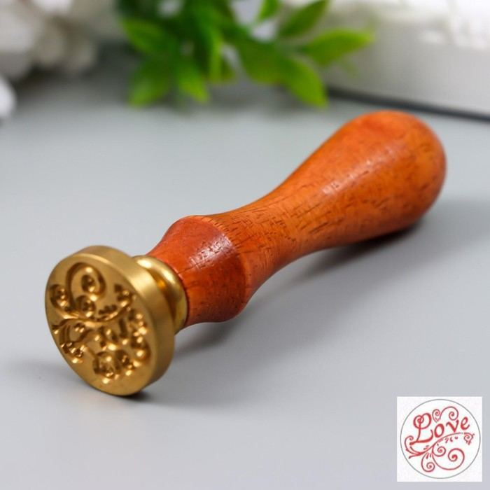 Печать для сургуча с деревянной ручкой Печать для сургуча с деревянной ручкой "Love и узоры" 9х2,5х2,5 см