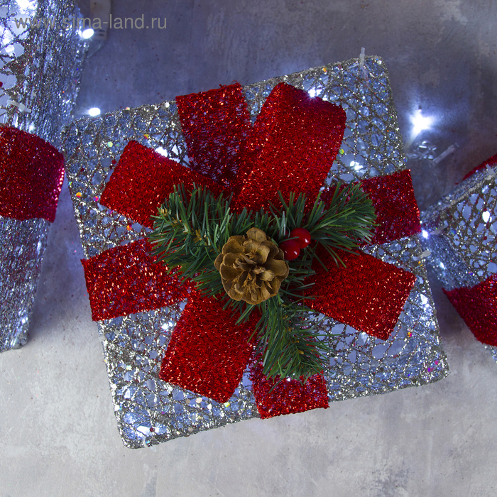 Светодиодная фигура &laquo;Подарки с красной лентой&raquo; 15, 20, 25 см, текстиль, металл, 220 В, свечение белое