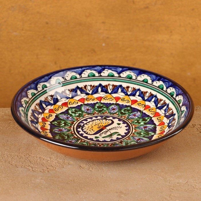 Тарелка Риштанская Керамика "Узоры", синяя, глубокая, микс,  20 см