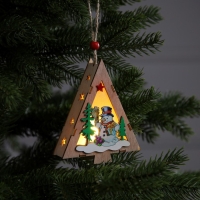 Ёлочная игрушка &laquo;Ёлочка со снеговиком&raquo;, от батареек, свечение тёплое белое