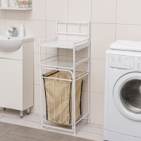 Стеллаж с корзиной для белья 2-х ярусный, 38&times;35&times;105 см, цвет белый