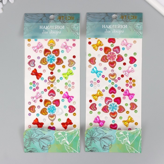 Наклейка пластик стразы Наклейка пластик стразы "Розочки и бантики" МИКС 25х10 см