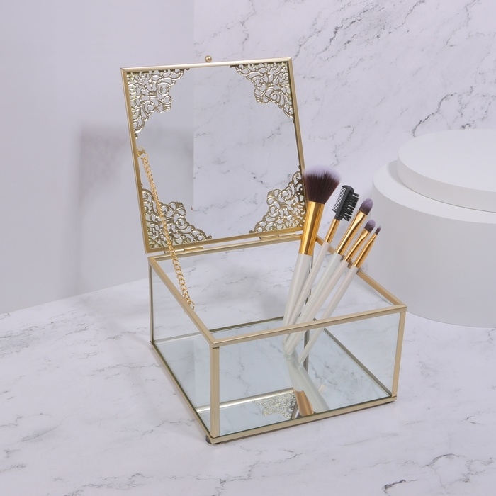 Органайзер для хранения &laquo;GREAT&raquo;, с крышкой, стеклянный, с зеркальным дном, 1 секция, 15 &times; 15 &times; 8,5 см, цвет прозрачный/медный