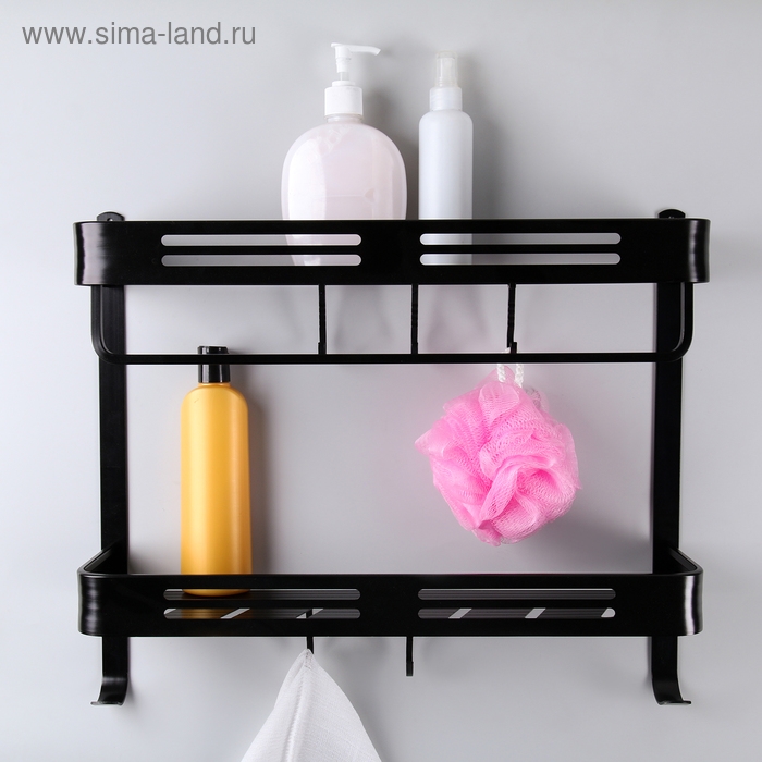 Полка 2-х ярусная, 50&times;12,6&times;43,6 см, цвет чёрный