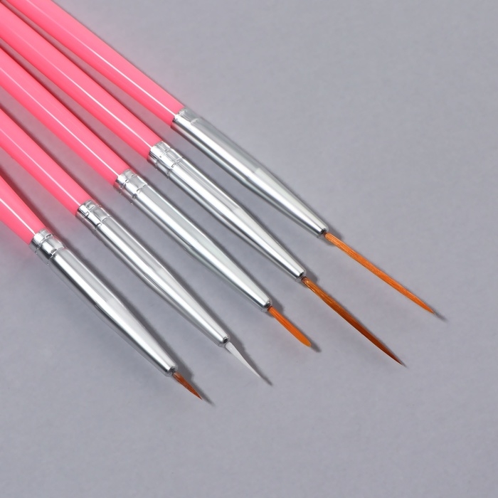 Набор кистей для наращивания и дизайна ногтей, 15 шт, цвет розовый