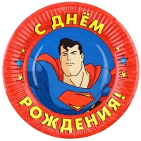 Набор одноразовой бумажной посуды, на 6 персон "С Днем Рождения", Супергерои