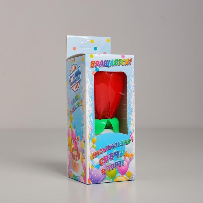 Свеча для торта музыкальная "Тюльпан", крутящаяся, красная, 14,5&times;6 см
