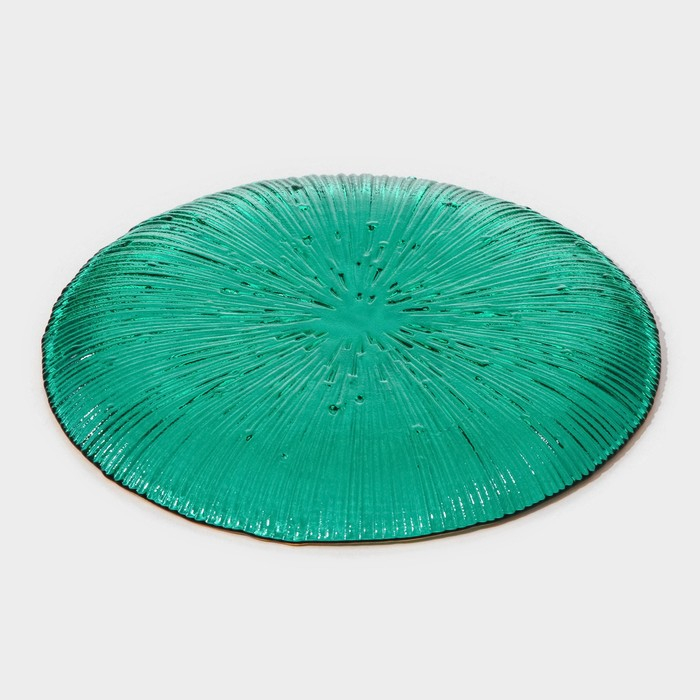 Тарелка стеклянная &laquo;Фейерверк&raquo;, d=15,5 см, цвет изумрудный