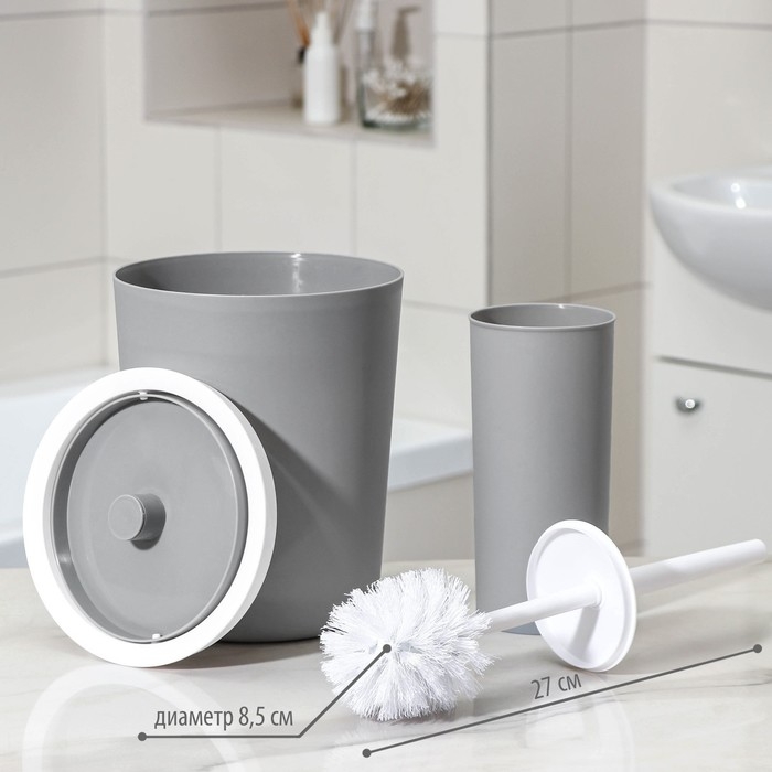 Набор аксессуаров для ванной комнаты &laquo;Лайт&raquo;, 6 предметов (мыльница, дозатор, 2 стакана, ёршик, ведро), цвет серый