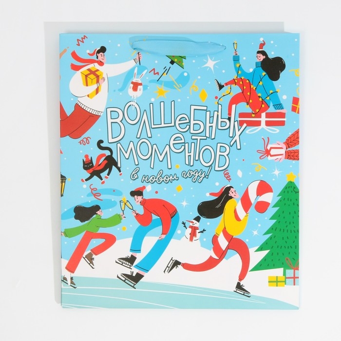 Пакет подарочный новогодний ламинированный &laquo;Зимний каток&raquo;, M 26 х 30 х 9 см, Новый год