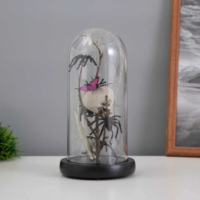 Светильник колба &laquo;Череп с пауками&raquo; 1,5Вт, LED, 3xAAA, черный USB 11х11х21см