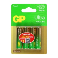 Батарейка алкалиновая GP Ultra, AA, LR6-4BL, 1.5В, блистер, 4 шт. Батарейка алкалиновая GP Ultra, AA, LR6-4BL, 1.5В, блистер, 4 шт.