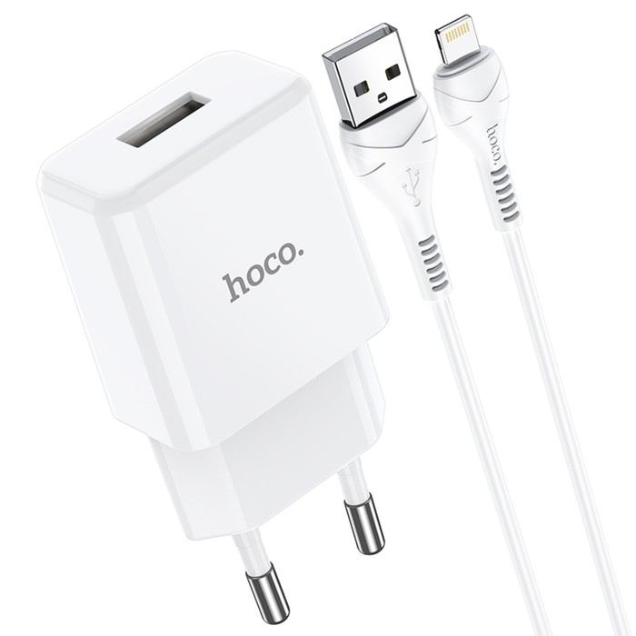Сетевое зарядное устройство Hoco N9, USB - 2.1 А, кабель Lightning 1 м, белый Сетевое зарядное устройство Hoco N9, USB - 2.1 А, кабель Lightning 1 м, белый
