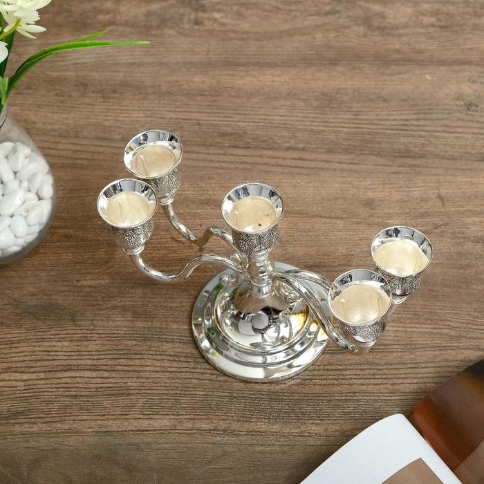 Подсвечник металл на 5 свечей Подсвечник металл на 5 свечей "Грозди винограда" цвет серебро 13х21,5х21,5 см