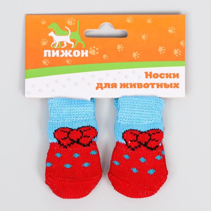 Носки нескользящие Носки нескользящие "Бантик", размер S (2,5/3,5 * 6 см), набор 4 шт, красно-голубые 119168