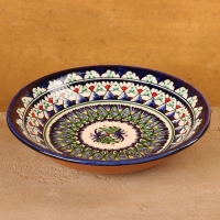 Тарелка Риштанская Керамика "Узоры", синяя, глубокая, 20 см Тарелка Риштанская Керамика "Узоры", синяя, глубокая, 20 см