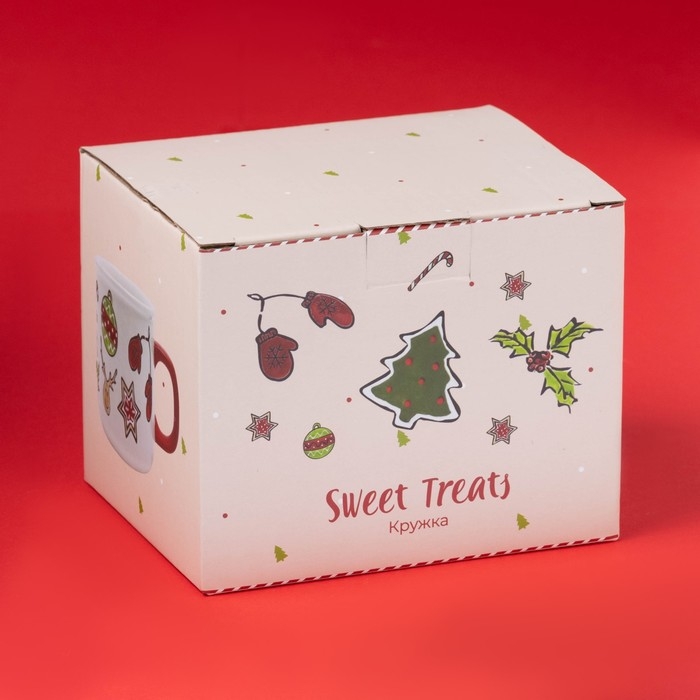 Новогодняя кружка для чая Доляна Sweet Treats, 360 мл, 12,8&times;9,5&times;9 см, керамика, цвет белый