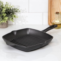 Сковорода гриль чугунная &laquo;Гриль глубокий&raquo;, 28&times;26&times;4,5 см, 2 слива, чугунная ручка, цвет чёрный