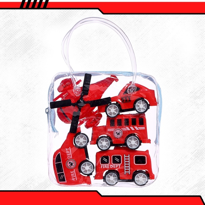 Набор машин &laquo;Пожарная&raquo;, 4 машинки и вертолёт, инерция
