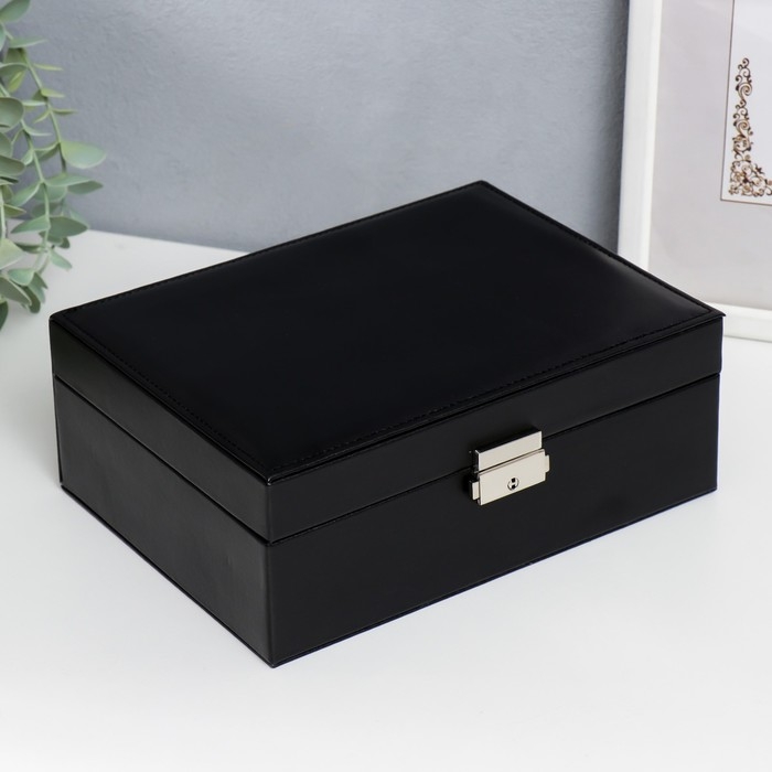 Шкатулка кожзам для украшений Шкатулка кожзам для украшений "Чёрная матовая" 9х23х17 см