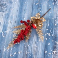 Декор "Новогодняя грация" ягодки, 30х10 см, красно-золотой Декор "Новогодняя грация" ягодки, 30х10 см, красно-золотой