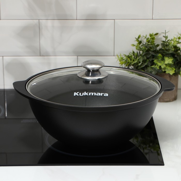 Казан &laquo;Традиция&raquo;, 4,5 л, стеклянная крышка, литые ручки, антипригарное покрытие, цвет чёрный