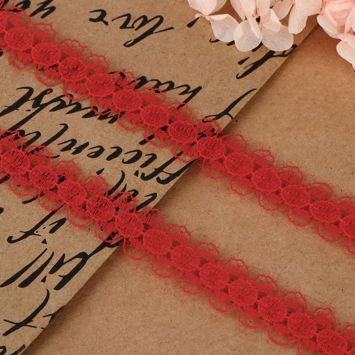 Кружево капроновое, 15 мм &times; 10 &plusmn; 1 м, цвет красный