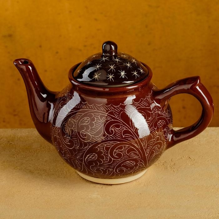 Чайник Риштанская Керамика Чайник Риштанская Керамика "Узоры", 700 мл, коричневый