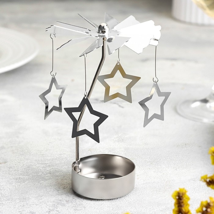 Свеча вращающаяся "Карусель со звёздами", серебрянная, металл