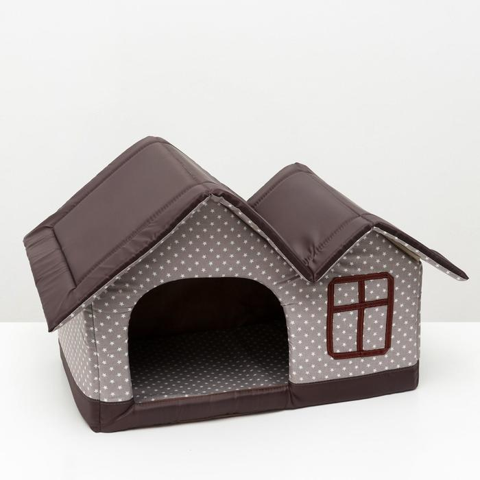 Домик двойной Домик двойной "Вилла". 53 х 33 х 37 см, бязь, бежево-коричевый