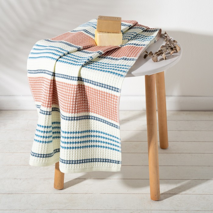 Полотенце вафельное Этель Полотенце вафельное Этель "Waffle" 70х140 см, цвет коричнево-голубой, 100% хлопок, 280 гр/м2