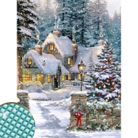 Алмазная мозаика на новый год с полным заполнением &laquo;Домик в сказочном лесу&raquo; 22&times;32 см, новогодний набор для творчества