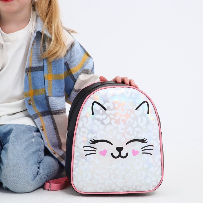 Рюкзак детский для девочки искусственная кожа, MEOW, кот, голография, 27х23 х 10 см Рюкзак детский для девочки искусственная кожа, MEOW, кот, голография, 27х23 х 10 см