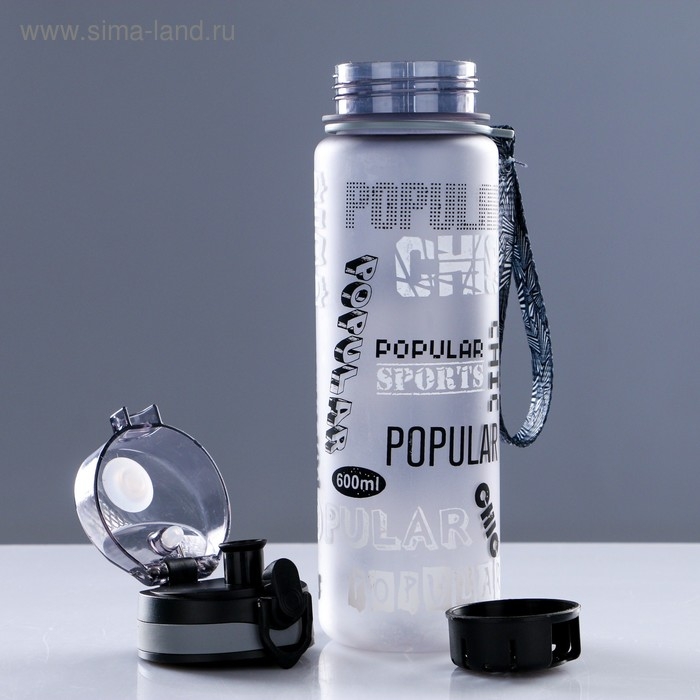 Бутылка для воды, 600 мл, Popular, с ситом для фруктов, 23 х 6 см, серая