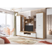 Гостиная Атлантида 6, 3000х594х2216, Дуб крафт/Белый глянец