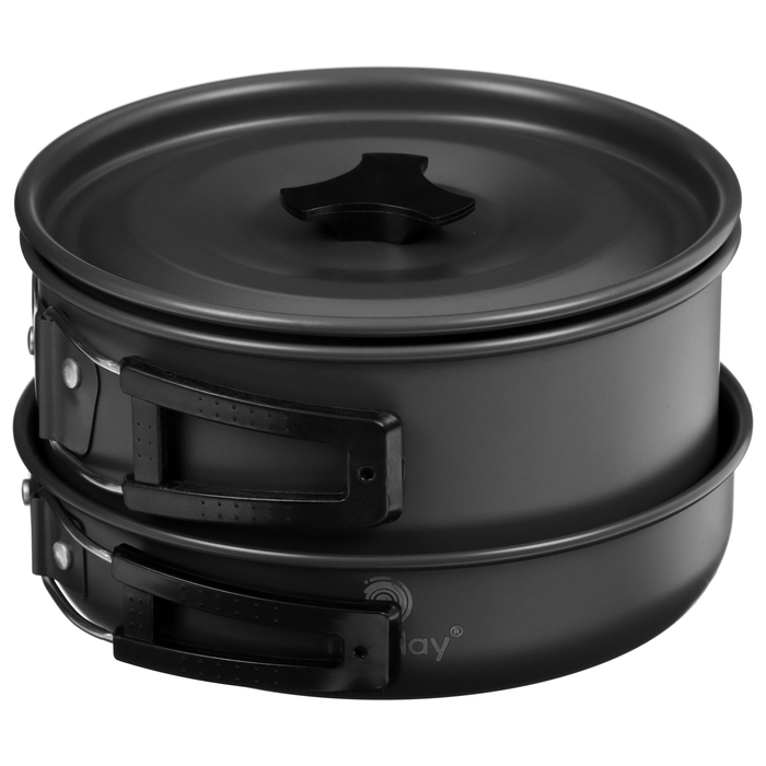 Посуда туристическая maclay, набор: кастрюля, сковородка, чайник, 2 стакана, приборы, карабин