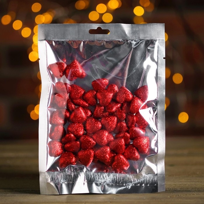 Фигурка для поделок и декора "Сердце", набор 50 шт., размер 1 шт. 1,5&times;1,5&times;0,5 см, цвет красный