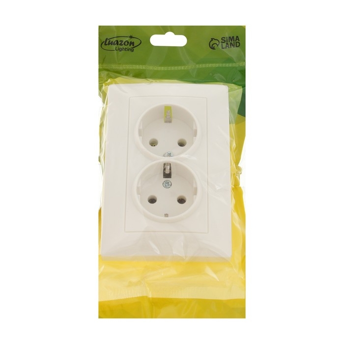 Розетка двухместная Luazon Lighting Розетка двухместная Luazon Lighting "Антей", 16 А, скрытая, с з/к, белая