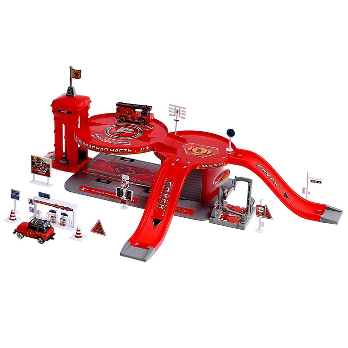 Парковка &laquo;Пожарная часть&raquo;, с 2 металлическими машинами