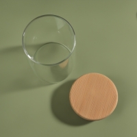 Органайзер для хранения ватных палочек &laquo;BAMBOO&raquo;, с крышкой, d 6,5 &times; 10 см, в картонной коробке, цвет прозрачный/коричневый