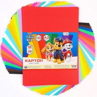 Картон цветной тонированный, А3, 36 листов, 18 цветов, немелованный, двусторонний, в пакете, 140 г/м², Щенячий патруль Картон цветной тонированный, А3, 36 листов, 18 цветов, немелованный, двусторонний, в пакете, 140 г/м², Щенячий патруль