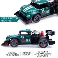 Машина радиоуправляемая &laquo;Хот-род&raquo;, эффект дыма, свет и звук, работает от аккумулятора, цвет зелёный