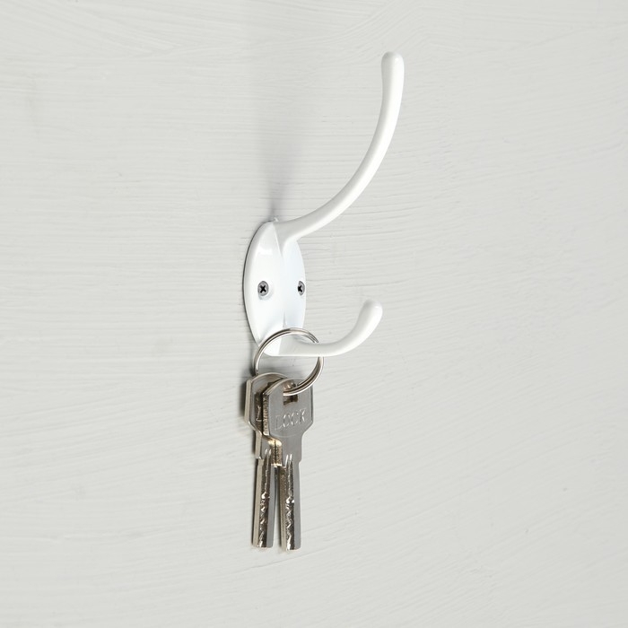 Крючок мебельный ТУНДРА TKD012, двухрожковый, белый