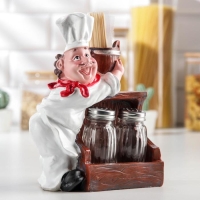 Набор для специй на подставке &laquo;Повар&raquo;, 3 предмета: солонка 50 мл, перечница 50 мл, подставка, форма МИКС