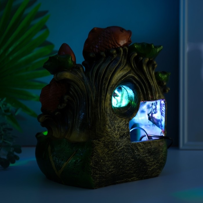 Фонтан настольный от сети, подсветка "Три карпа" 32х29х19 см