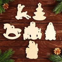 Ёлочные игрушки новогодние &laquo;Новый год: Ёлочные игрушки&raquo;,   в деревянной коробке с гравировкой, 6 шт.