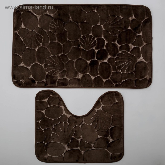 Коврики для ванной и туалета Доляна «Галька, ракушки», 2 шт: 40×50 см, 50×80 см Коврики для ванной и туалета Доляна «Галька, ракушки», 2 шт: 40×50 см, 50×80 см