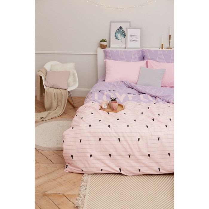 Постельное бельё &laquo;Этель&raquo; 1.5 сп Violet love 143*215 см, 150*214 см, 70*70 см - 2 шт, бязь 125 г/м2