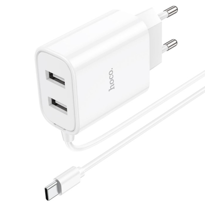 Сетевое зарядное устройство Hoco C106A, 1 USB, 2.1 А, кабель Lightning - USB, 1 м, белое