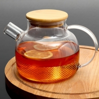 Чайник стеклянный заварочный с бамбуковой крышкой &laquo;Геометрия&raquo;, 1000 мл